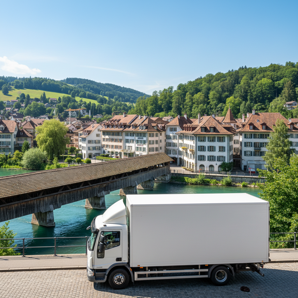 Umzugsfirma Aargau – Umzugswagen vor der Altstadt von Baden